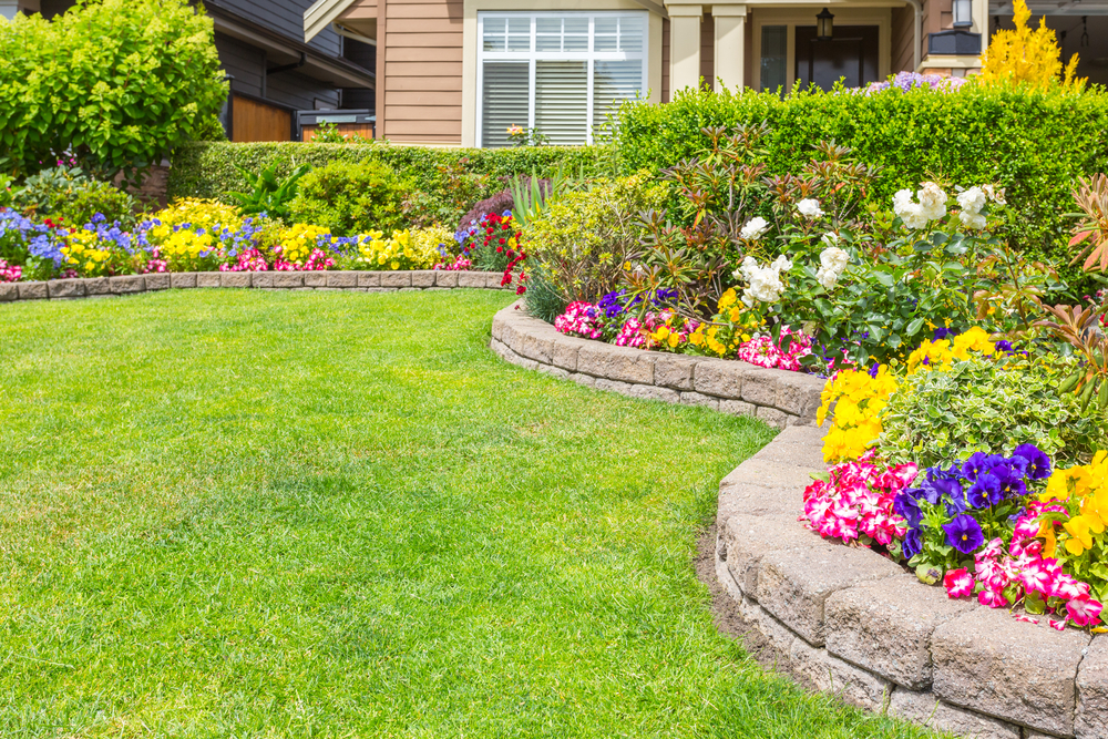 Nicely trimmed and manicured garden in front of a luxury house in Canada.